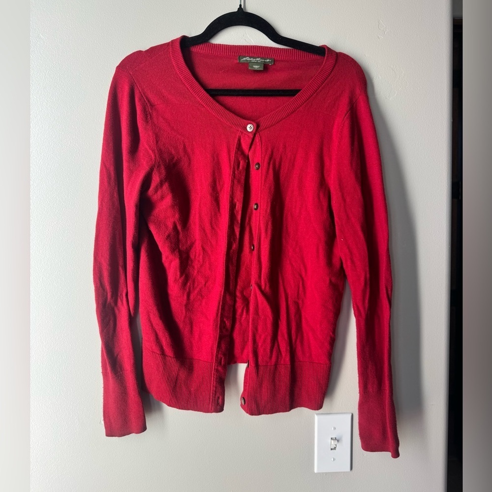 Eddie Bauer Red Button Cardigan Cotton Blend Classic Preppy Academia Coastal S